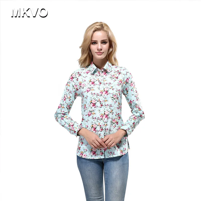 Женская винтажная блузка с цветочным принтом хлопковая рубашка длинным рукавом