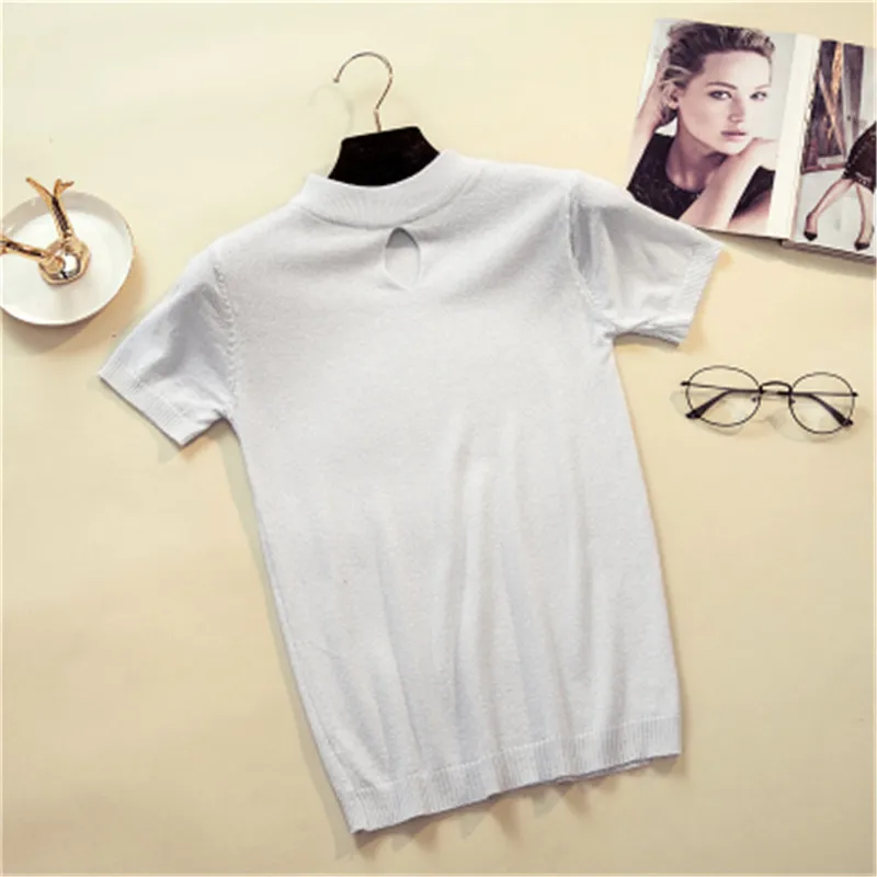 2018 летняя футболка с пайетками Женские трикотажные топы коротким рукавом