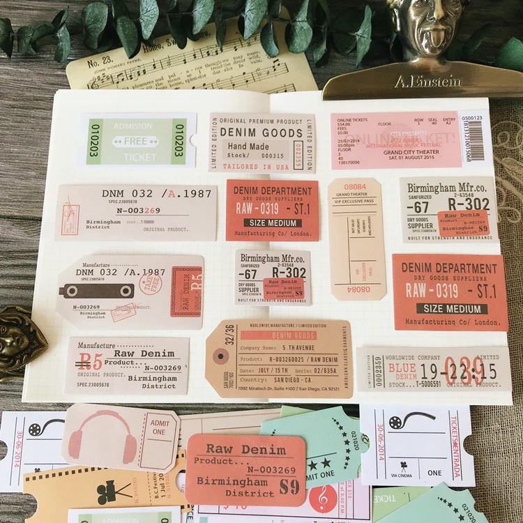 27pcs Retro Movie\Music Ticket Label Note Colorful Decoration Writable Sticker To DIY Ablum Diary Books Bullet Journal | Канцтовары для