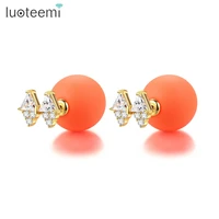 luoteemi charming bowknot stud earrings for women party wedding paved shining cz imitation pearl fashion jewelry aretes gift