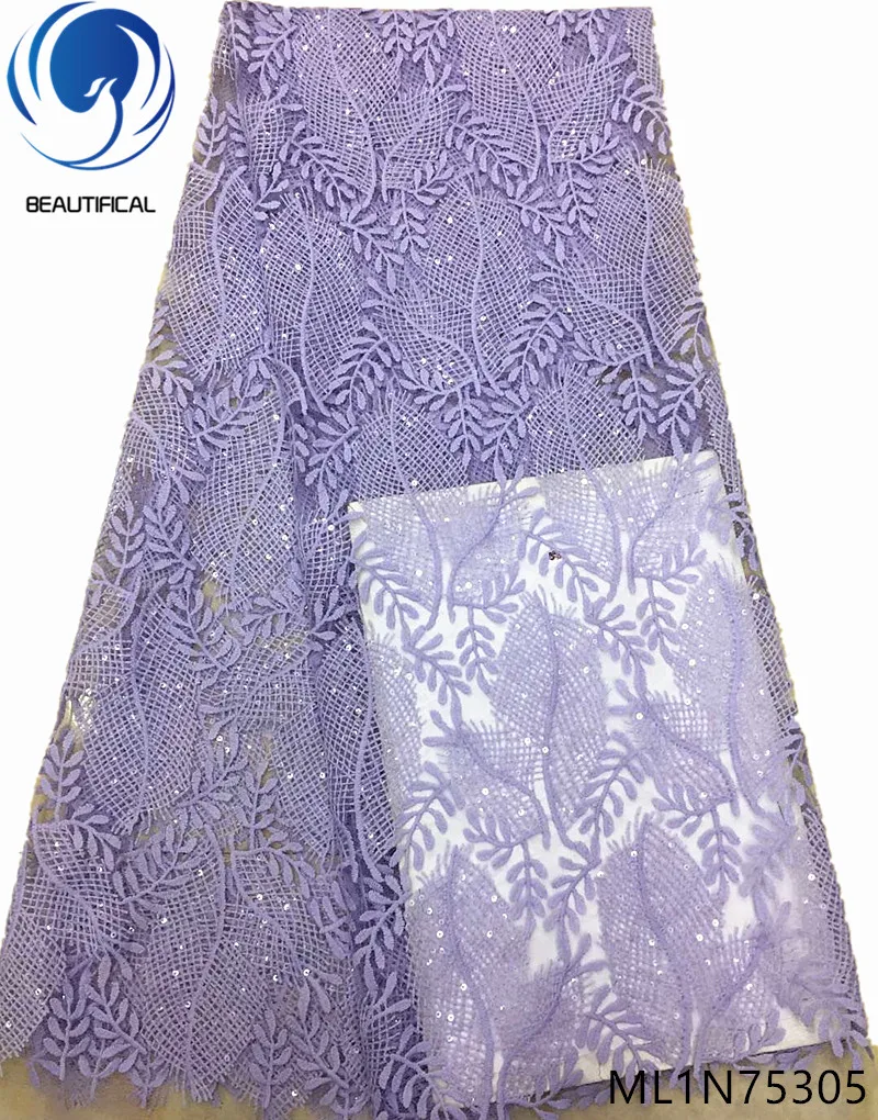 Beautifical French lace fabrics white bridal embroidery sequins fabric for wedding nigeian net 5yards ML1N753 | Дом и сад