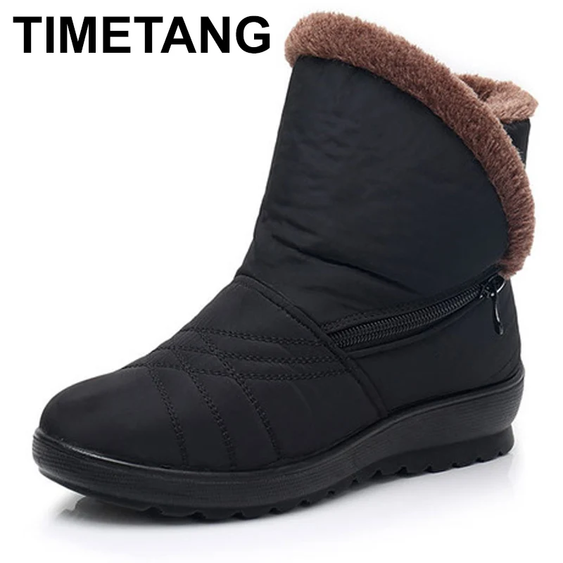 TIMETANG/резиновые водонепроницаемые женские ботинки до щиколотки; хлопковые однотонные дизайнерские женские ботинки на молнии сбоку; коллекция года; зимние ботинки; E239