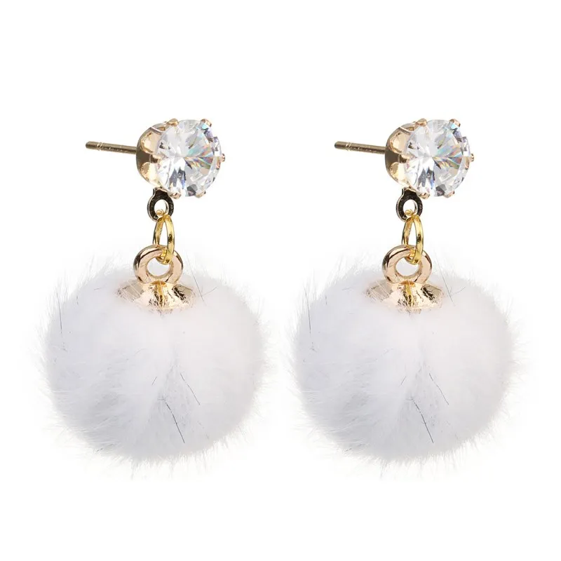 Promotion Temperament Short Drop Earrings for Women Personalized Wild Simple Hair Ball Female Models Earrings - Окраска металла: White