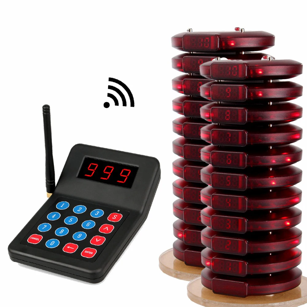 

SHIHUI 20 Coaster Pagers+1 Keypad Transmitter Pager Restaurant Wireless Calling guest paging system