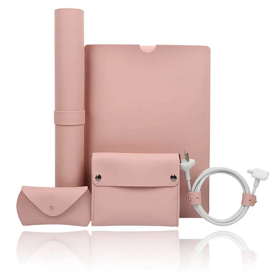 Pink Чехол для ноутбука 5 в 1, сумка для Macbook Air Pro retina 11 13 15 дюймов, чехол для ноутбука, Настольный коврик для мыши, зарядное устройство, сумка для хранения - Цвет: Pink