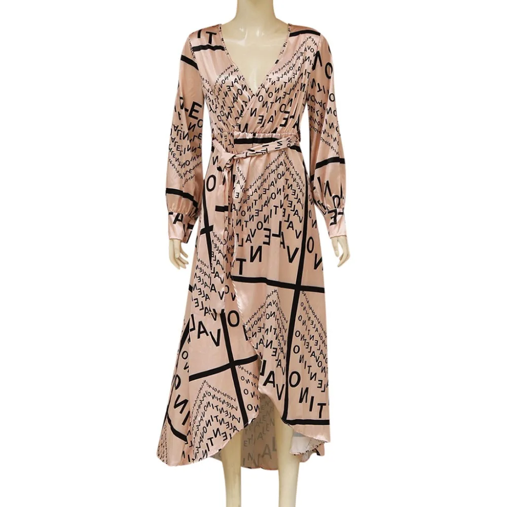 Feitong Женская мода с v образным вырезом и буквенным принтом длинным рукавом