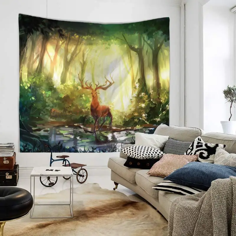 Олень бак дикая природы гобелен настенный подвесной тихий лосяй под ночь