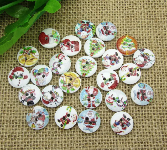50 шт. деревянные круглые рождественские пуговицы для шитья детской