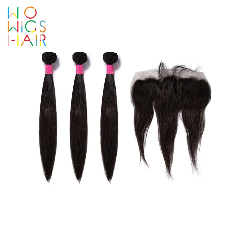 Волосы WoWigs индийские волосы прямые Remy 3 пряди лучшая кружевная