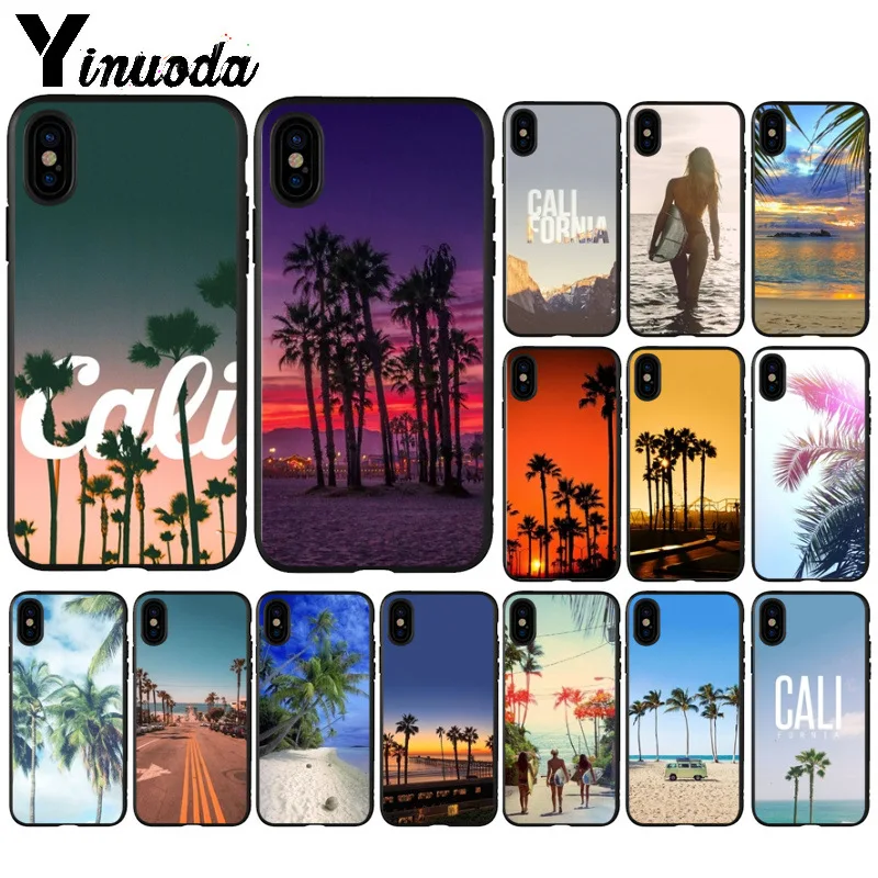 Yinuoda california trees Beach Surf Travel черный резиновый чехол для телефона Apple iPhone 8 7 6 6S Plus X XS MAX 5