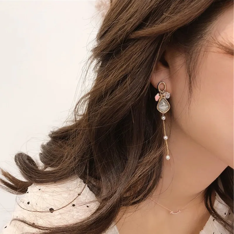 Новинка 2019 женские серьги подвески из сплава корейские серые с длинными