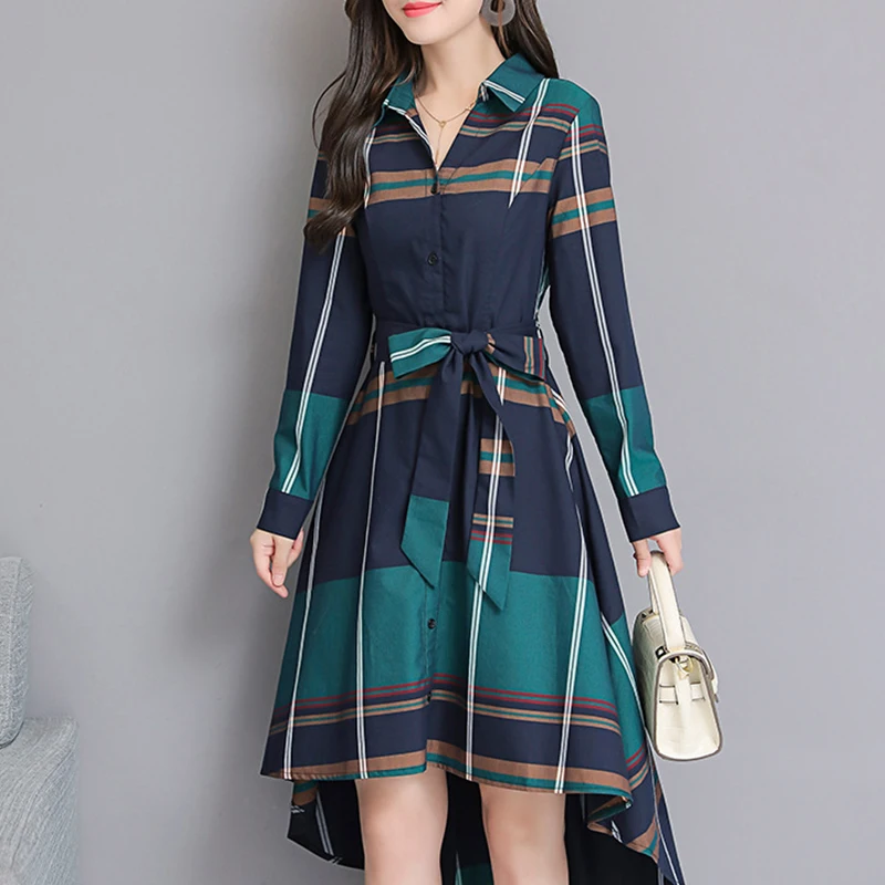 Весна 2019 Новое клетчатое с неправильной талией закрывающее модное средней и