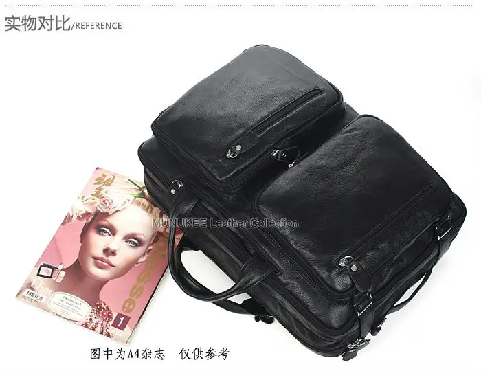 4USE 100% Cowhide Genuine Leather Men's Travel Bag Real Leather Duffle Bag Big Luggage Bag Carry On Overnight Handbag Tote Black