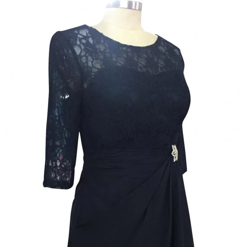 Темно синие по колено для матери невесты платье с рукавами три четверти Винтаж