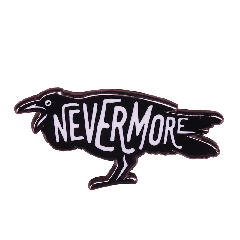 Nevermore raven brooch Edgar Allan Poe badge Gothic literature collection bookworm gift Halloween jewelry black horror art acces