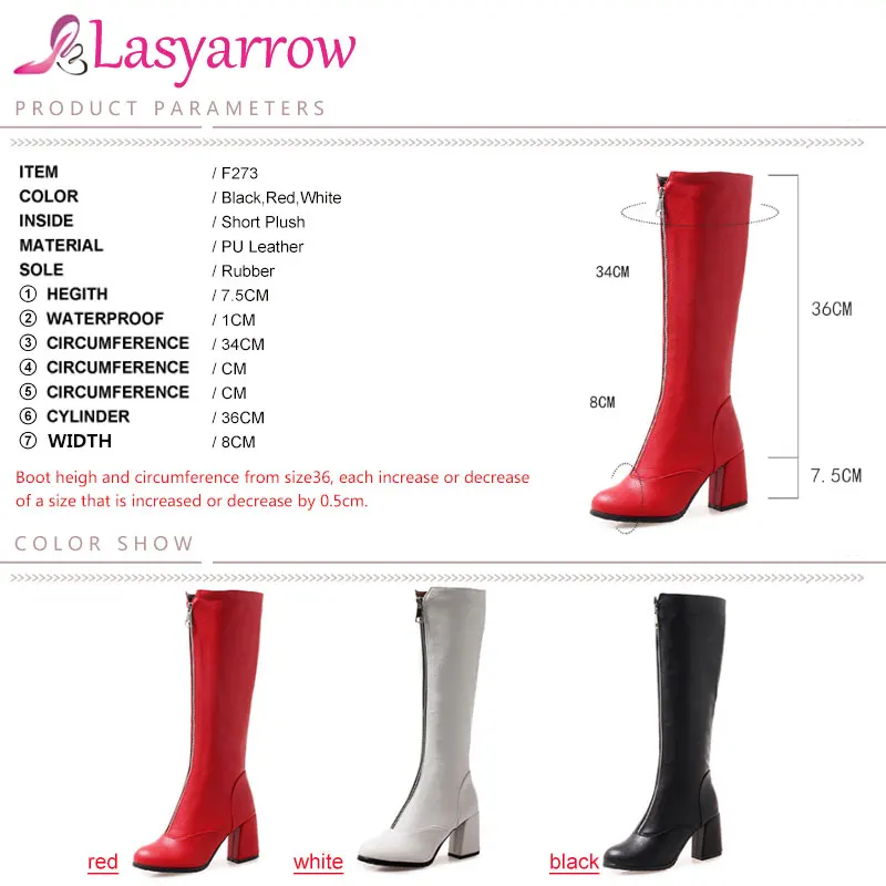 Lasyarrow/женские сапоги на молнии, рыцарские сапоги на толстом каблуке, черные, белые, красные мотоциклетные сапоги, сапоги до колена, женская обувь, размеры 32-46, F273