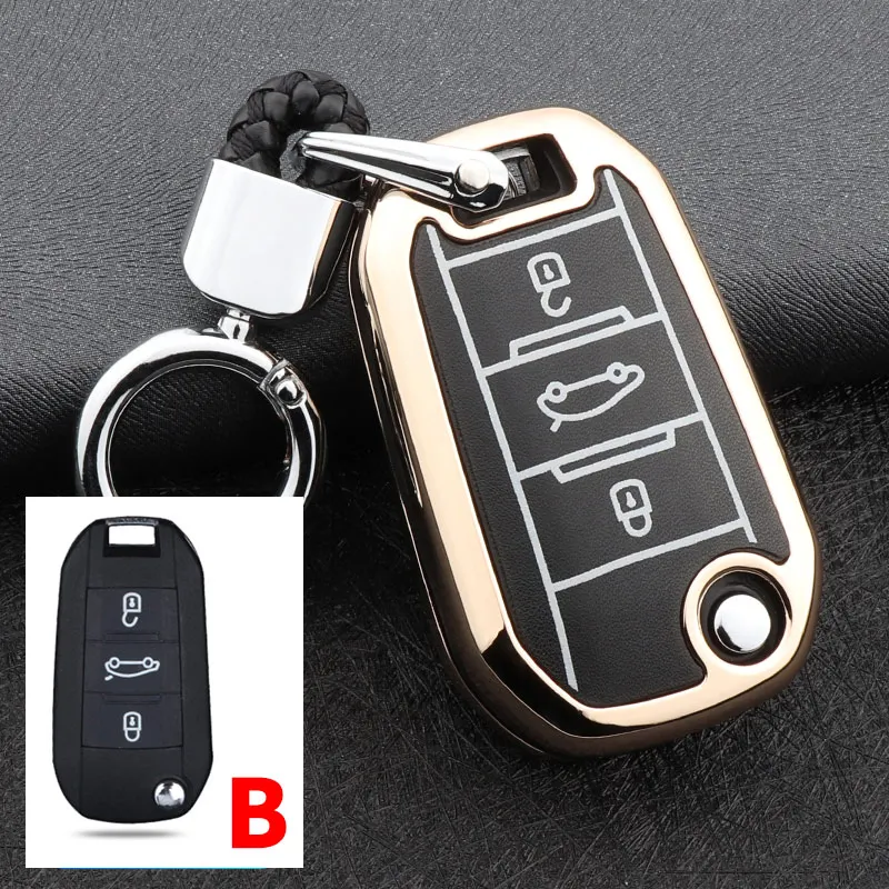 B Gold Цинковый сплав+ световой кожаный чехол Key автомобилей для peugeot 508 301 2008 3008 408 5008 Citroen C4 кактус C5 C3 C4L случае ключ - Название цвета: B Gold