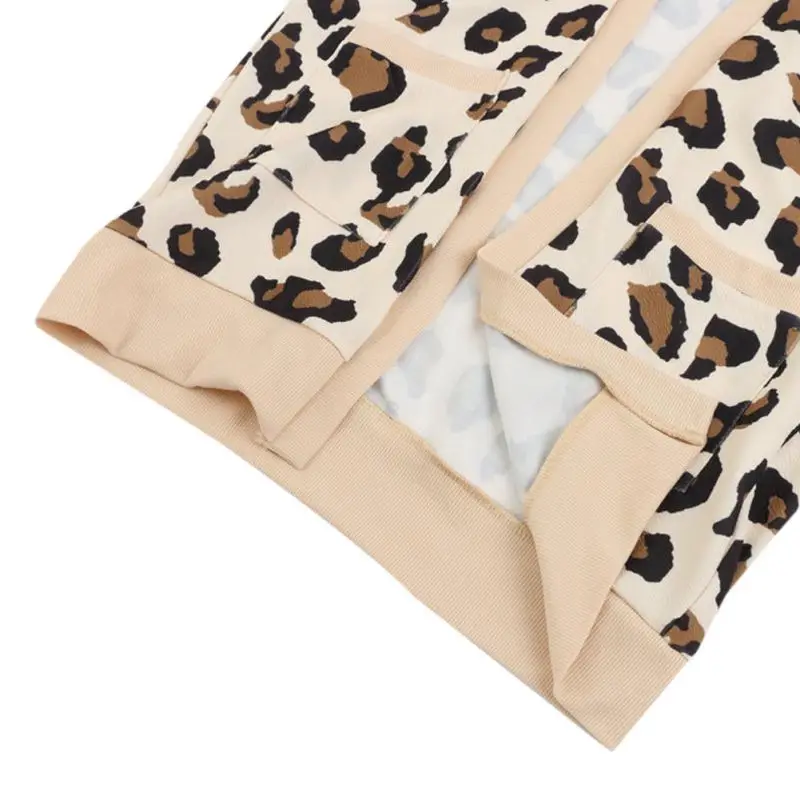 Женский кардиган с леопардовым принтом Длинный Облегающий карманами длинным