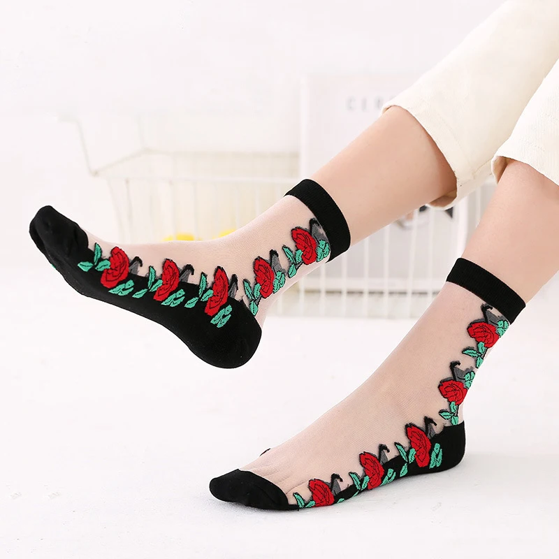 Women's Embroidery Flowers Socks 2020 New Summer Ladies Girl's Transparent Lace Mesh Floral Socks Hosiery Gauze Sock for Work