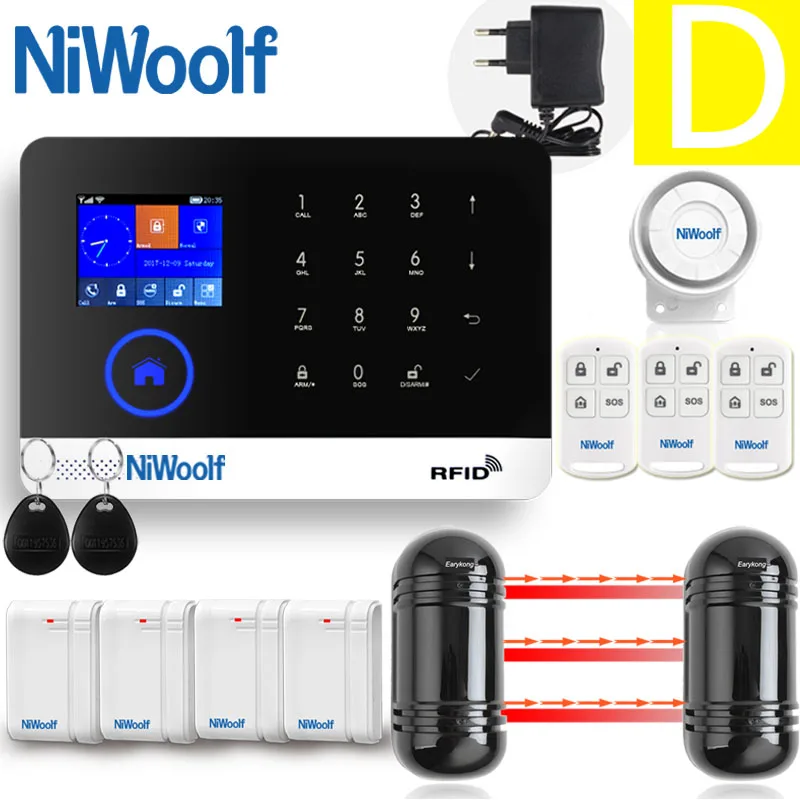 D 433 МГц wifi GSM домашняя охранная сигнализация Android IOS приложение сенсорная клавиатура Английский Русский Испанский Немецкий польский итальянский французский - Цвет: D