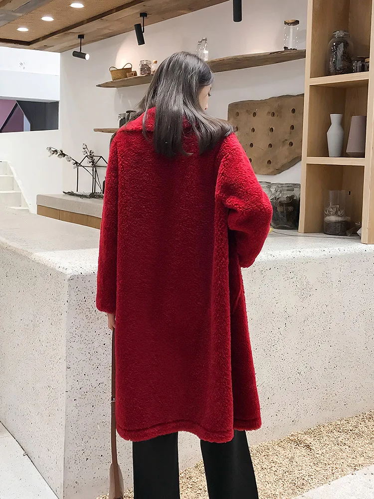 Женское длинное пальто из овечьей шерсти повседневное верхняя одежда зима