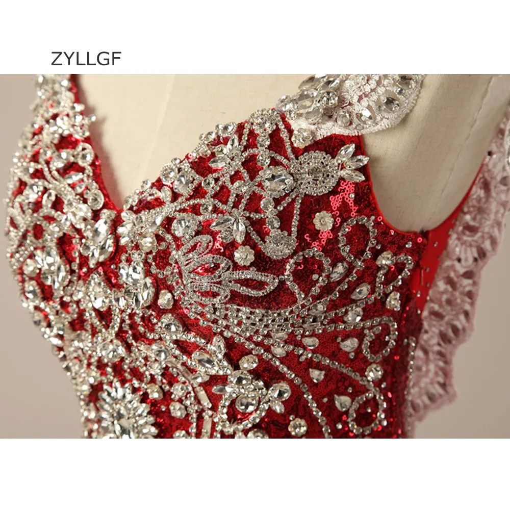 ZYLLGF Luxurious Dresses For Wedding Crystal Beaded Bridesmaid Gown In Wine Color Mermaid V Neck Sequins Long Formal Q231 | Свадьбы и