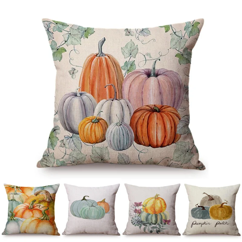 Yellow Pumpkin Watercolor Throw Pillow Cover for Autumn Harvest Thanksgiving Home Decorative Car Sofa Cushion Cover Pillow Case