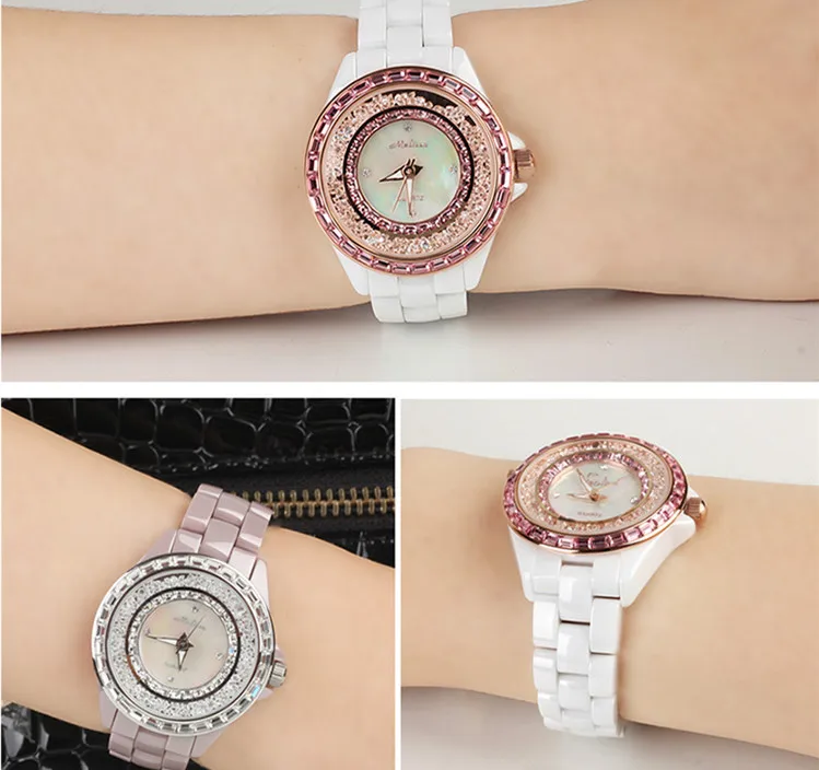 

Brand MELISSA Elegant Ceramic Bracelet Watches Popular Moving Crystals Dress Wrist watch Japan Quartz Analog Reloj Relogio MG333