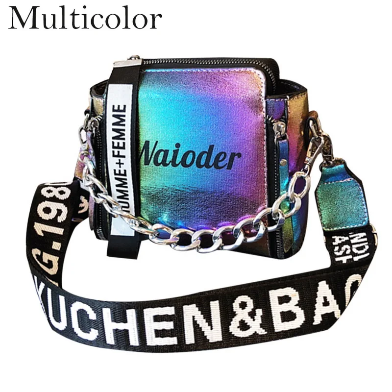 Multicolor Женская сумка на плечо из искусственной кожи с цепочкой, пляжная сумка-мессенджер с буквенным принтом, повседневная сумка-мешок - Цвет: Multicolor