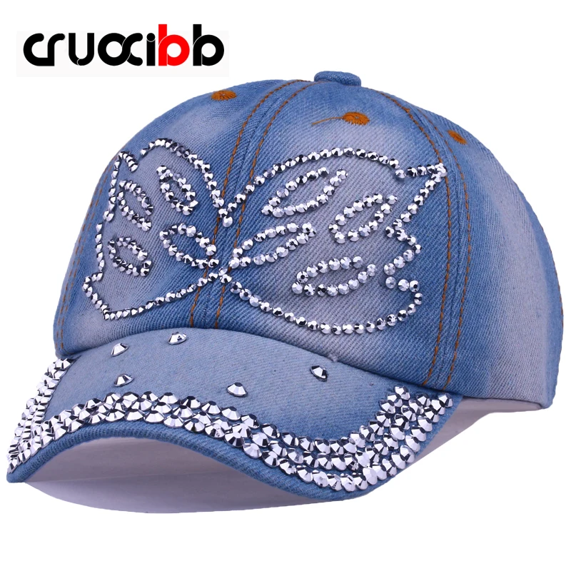 Cruoxibb 2017 Новая мода Кепки Обувь для девочек Бейсбол Дизайн бабочка Блёстки деним