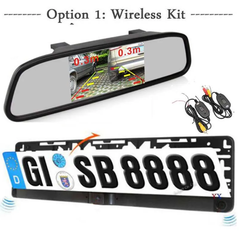 Wireless Kit Koorinwoo беспроводной ЕС парктроник Автомобильный датчик парковки 2 номерного знака Рамка камеры заднего вида повышающий сигнал тревоги монитор зеркало комплект - Название цвета: Wireless Kit