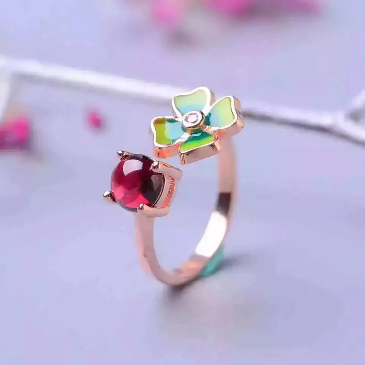 

925 Sterling Silver Rings Natural Garnet Gemstone Fine Jewelry Bithdafor Women Rings 2017 New Rings open rings