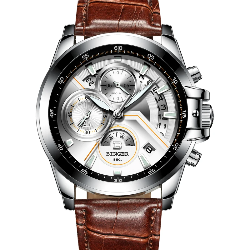 Часы мужские кварцевые с календарем хронографом и кожаным ремешком|Мужские