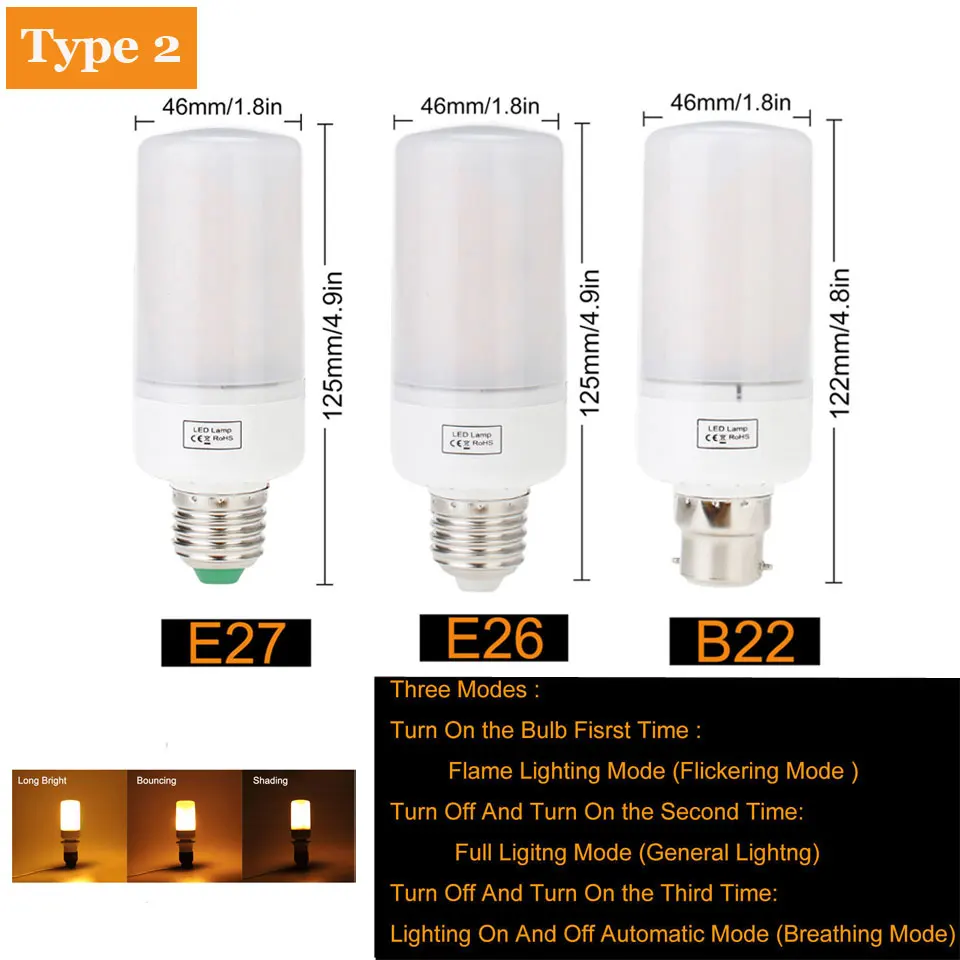 Светодиодсветодиодный лампочка E27 E26 с эффектом огня кукурузная B22 E14 E12 2835 SMD