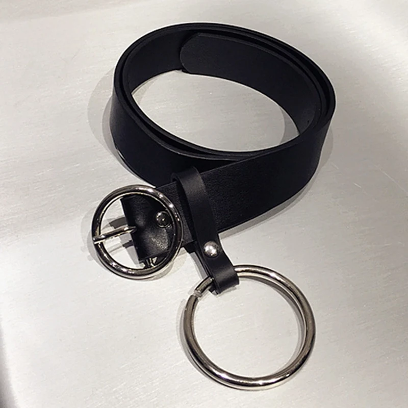 

Women Waist Belt Women's Big Ring Decorated Belts Female Hot Newest Design Fashion Gold Pin Buckle Solid Imitation Leather Strap