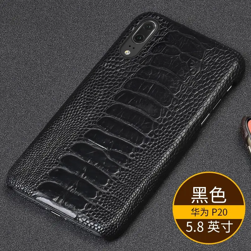 Черный Страусиный чехол для телефона из натуральной кожи для huawei p20 pro, высококлассный демпфирующий защитный чехол для huawei p30 pro mate 20 pro - Цвет: Черный