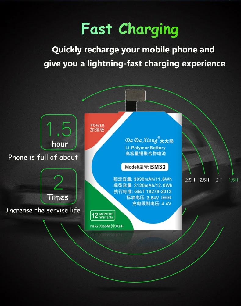 Оригинальный Da Xiong литий полимерный аккумулятор BM33 батарея для Xiaomi 4i Mi4i M4i 3120mAh