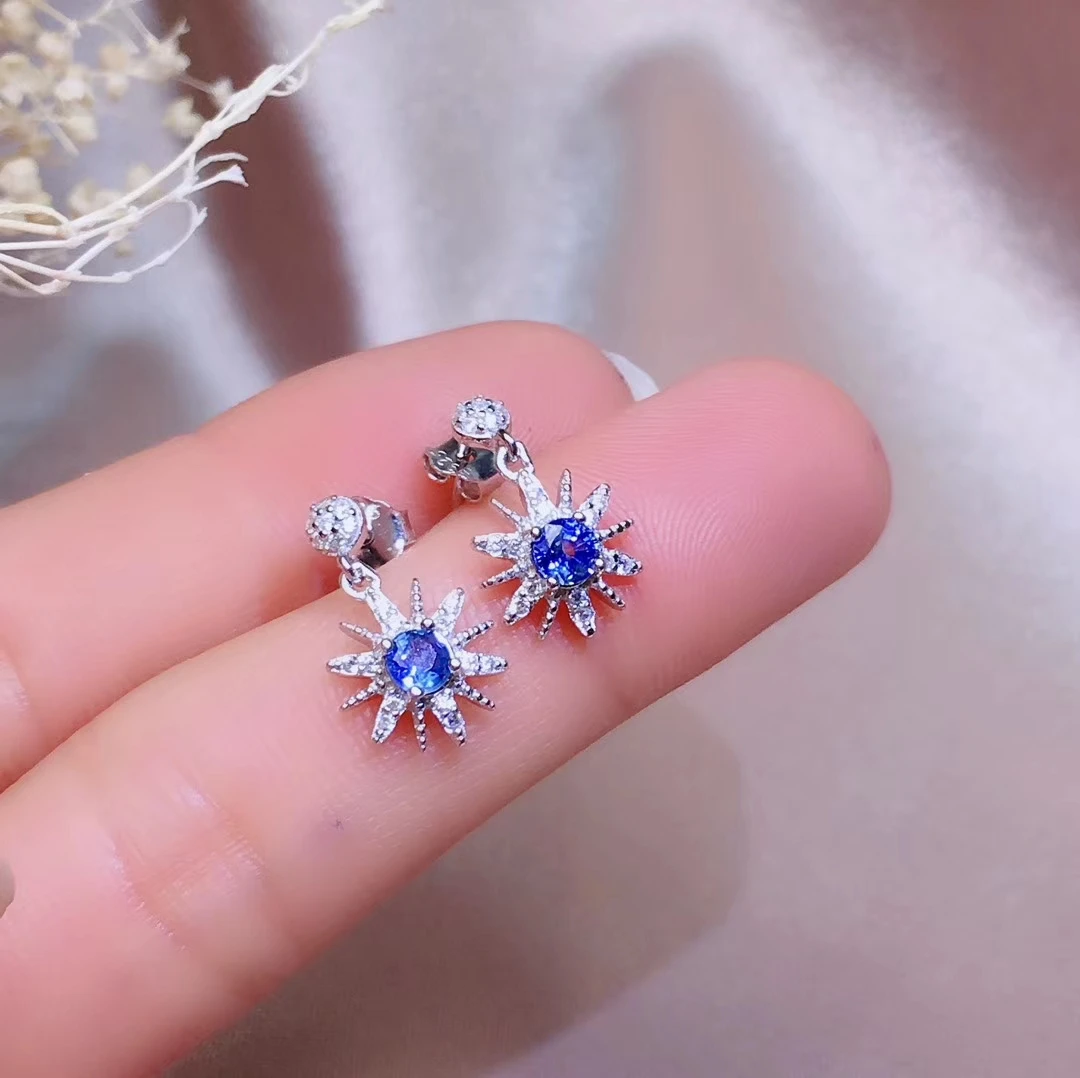 Натуральный синий сапфир, кольцо, ожерелье, серьги, натуральный драгоценный камень, ювелирный набор, S925 серебро, Элегантная звезда, солнце, цветок, девушка, ювелирное изделие для вечеринки