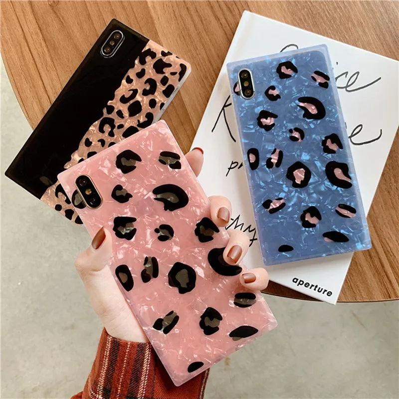 Модный квадратный чехол для телефона с леопардовым принтом iphone 6 6s 7 8 Plus мягкий XS
