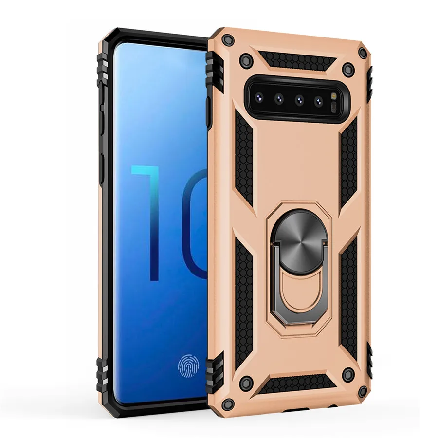 Gold Противоударный бронированный чехол для samsung Galaxy S10 S9 S8 плюс S10e Note 9 8 A6 A7 A9 J4 J6+ магнитное автомобильное кольцо с подставкой для задней панели - Цвет: Gold