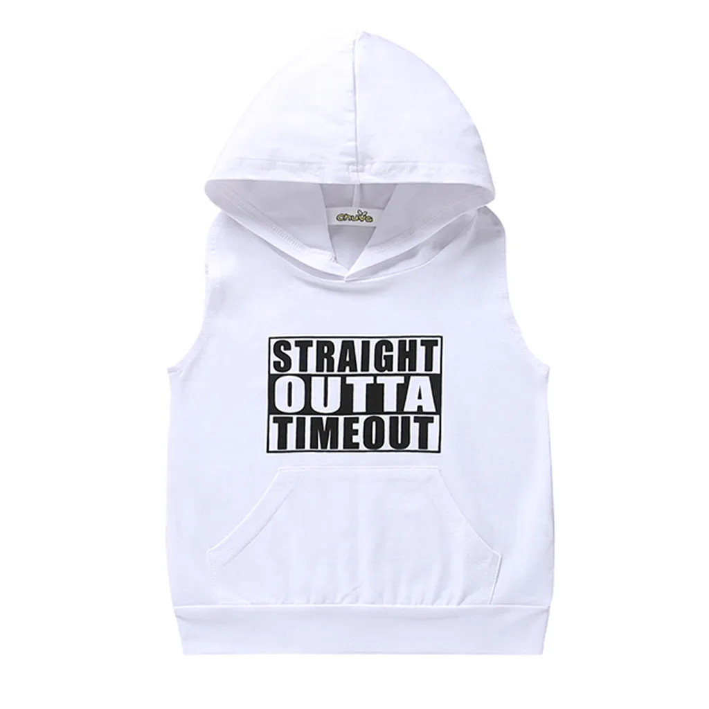 toddler baby boy girl Sleeveless letter print hoodies Tops summer kids Sweatshirt kid clothes white black 2021 baby shirt