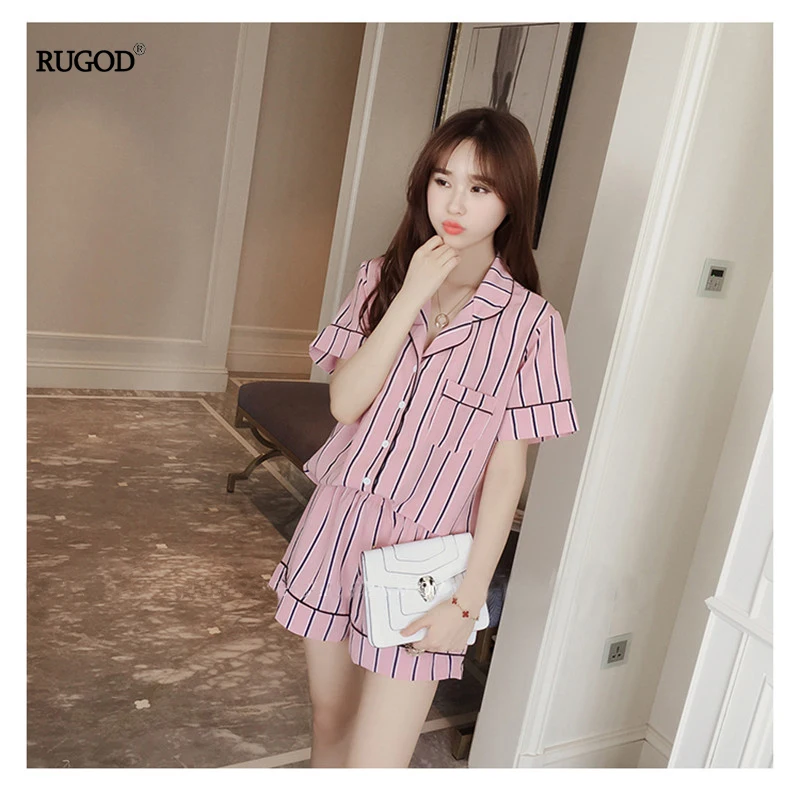 Новое поступление 2019 Женский пижамный комплект милая одежда для сна в полоску из