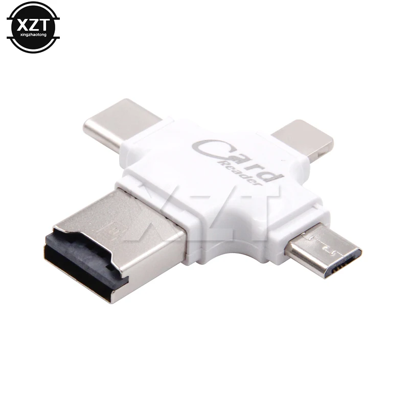 Новейший 4 в 1 тип-c/Micro USB/USB 2,0 считыватель карт памяти Micro SD считыватель карт android otg считыватель для iphone 7 plus 6s5s считыватель