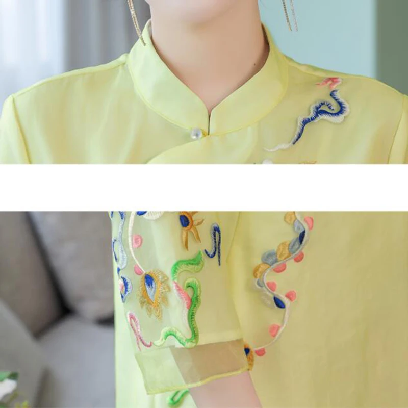 

Summer Women Dress 2019 Elegant Chinese style Flower Embroidery Vintage Dress Stand Slim Plus size Improved cheongsam Dresses
