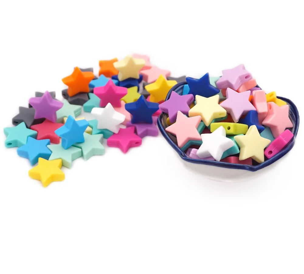 

SUTOYUEN 30pcs 25MM Star Shape Silicone Beads For Necklaces Making BPA Free Ecofriendly Beads Bracelet Diy Jewelry Baby Teether