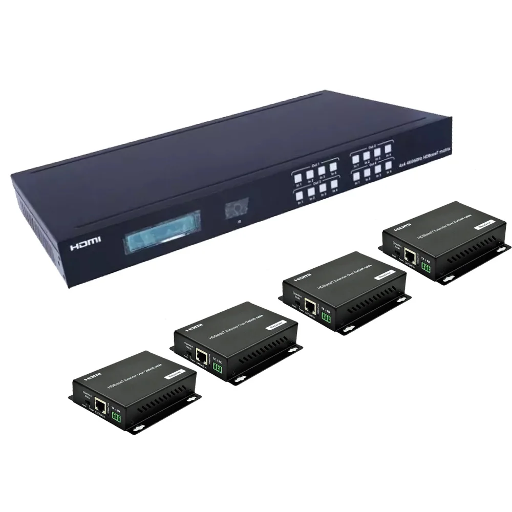 PUZHIJIE 4x4 HDBaset Matrix 4X4 HDMI Extender Switcher 2 0 HDCP2.2 4K 60HZ с 4 POE приемниками по UTP кабелю|Кабели HDMI| |