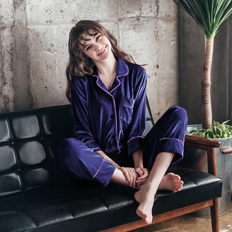 Золотые бархатные пижамы повседневные домашние костюмы пикантные женские |