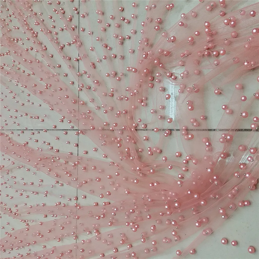 Plain green color peach tull mesh lace fabric with stones and beads French net Fabric For party dress african | Дом и сад