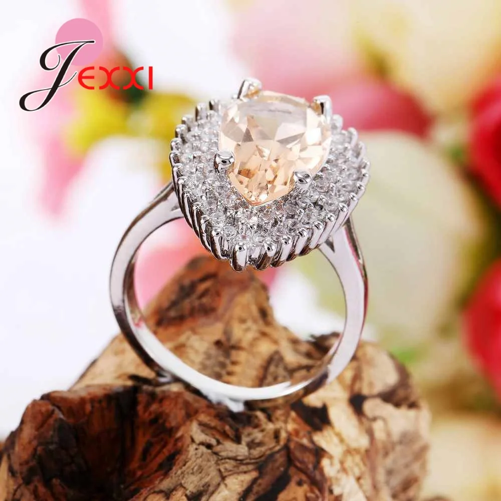 Изысканное 925 пробы Серебряное кольцо с кристаллами в форме капли воды