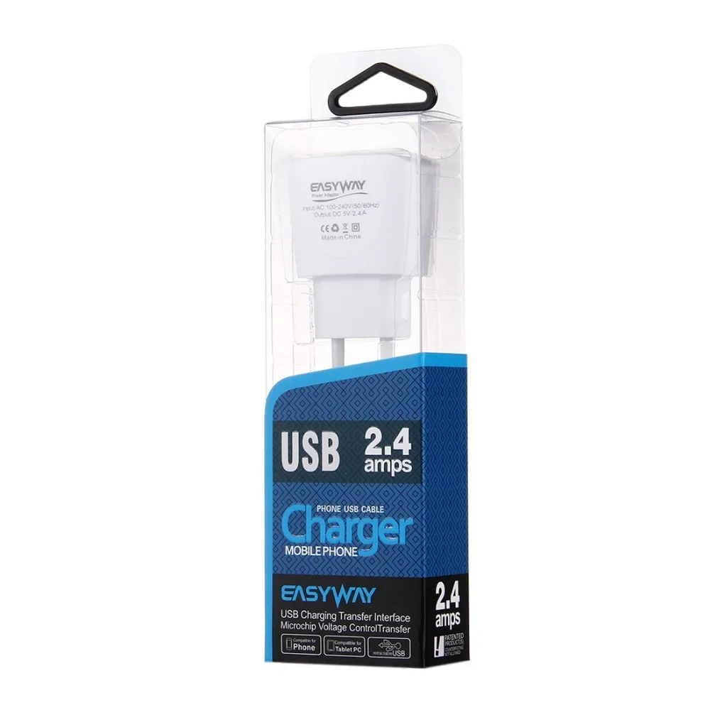 Штепсельная Вилка европейского стандарта 5В 2.4A 2USB Адаптер зарядного устройства